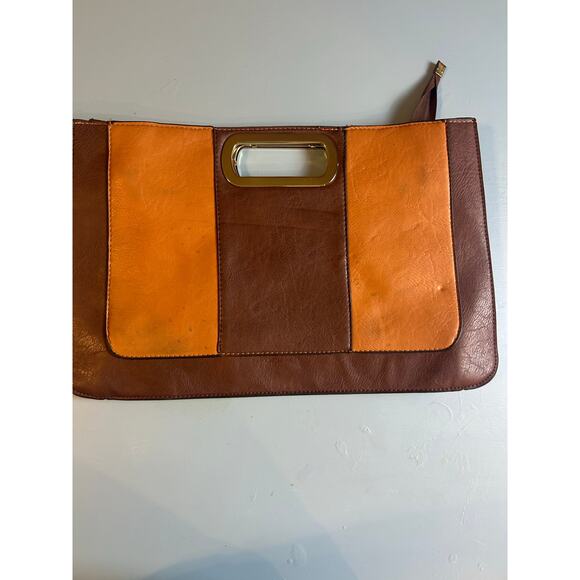 Vintage Clutch Two-toned Hand-Held Leather Red Interior Boho - Picture 2 of 7